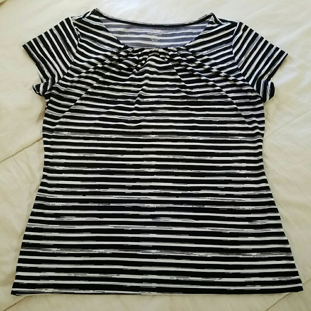 Women Worthington Black Whi Blouse Top M